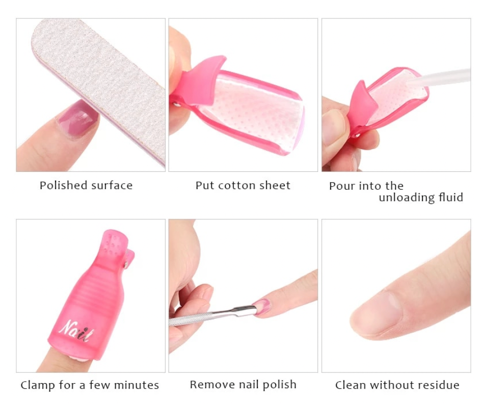 Plastic Nail Art Soak Off Cap Clips UV Gel Polish Remover Wrap Tool 5pcs