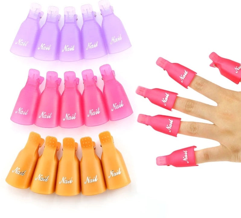 Plastic Nail Art Soak Off Cap Clips UV Gel Polish Remover Wrap Tool 5pcs